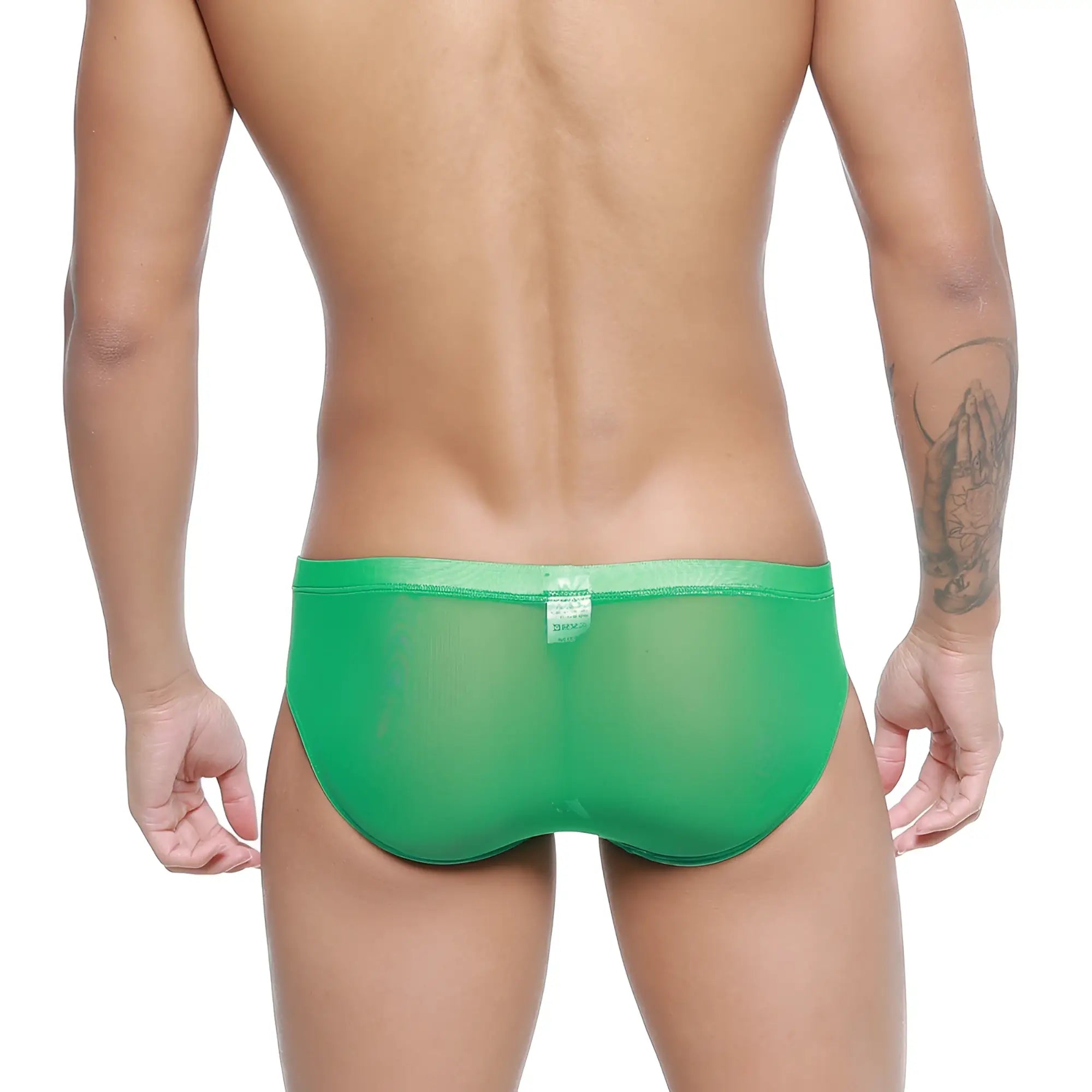 Metro malewear hierba bikini 5103-m17 bright green sheer mesh briefs with solid elastic waistband front view