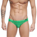 Green mesh briefs with a black logo waistband by metromalewear in hierba bikini style 5103-m17