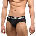 Black mens highcut hip briefs with mesh stripe and etromalewear logo on waistband in black color