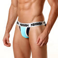 Light blue and black athletic briefs with white waistband and milan logo from MetroMaleWear Highway Bikini Turquoise 3004-D08