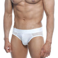 MetroMaleWear hip brief bar white 5003-97 white men’s briefs with textured waistband and subtle side mesh detailing