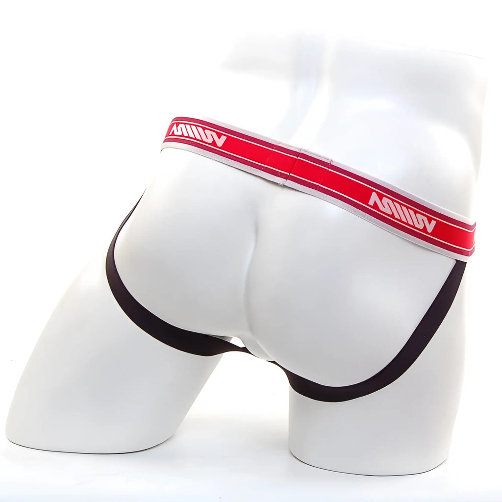 Black and red MetroMaleWear hip jock strap briefs with a white logo waistband for comfortable stylish support