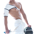 MetroMaleWear hombro white white and black fencing arm guard with sleek form-fitting design for protection and comfort