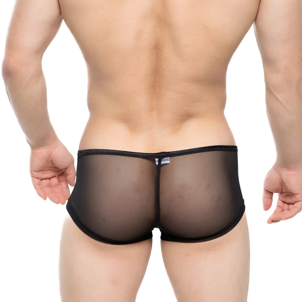 Black mesh briefs with solid black elastic waistband from MetroMaleWear Hongos trunk 2126-72