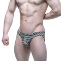 Black and light blue geometric patterned MetroMaleWear Horus Bikini 5103-M77 briefs with branded waistband