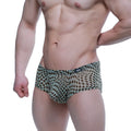 MetroMaleWear Horus trunk 2125-81 black and teal geometric patterned men’s briefs with a subtle sheen