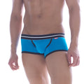 Bright blue MetroMaleWear Hotties boxer briefs with black and white striped waistband for athletic wear