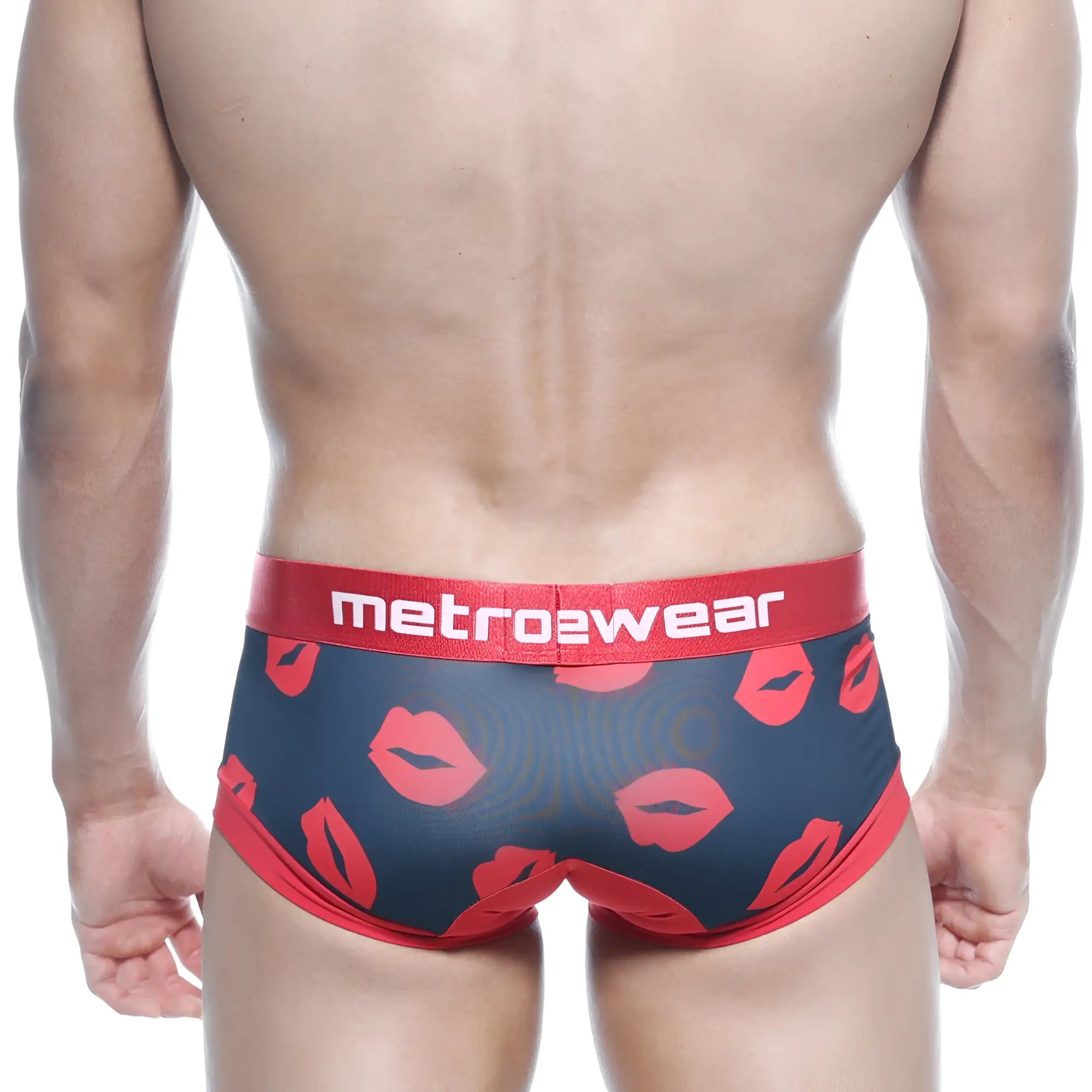 Navy blue boxer briefs with red lipstick prints and red metro2wear branded waistband valentine edition hotties 7016-32