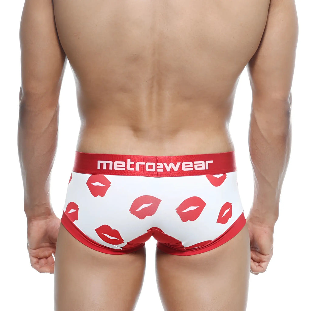 White briefs with red lipstick print and a red metrowear waistband metroMalewear hotties boxer valentine white 7016-31