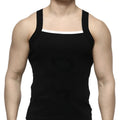 MetroMaleWear hummer tank top black with white trim along neckline and armholes in breathable fabric