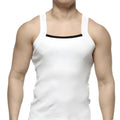 MetroMaleWear hummer tank top white ribbed cotton with black trim along the neckline for casual wear