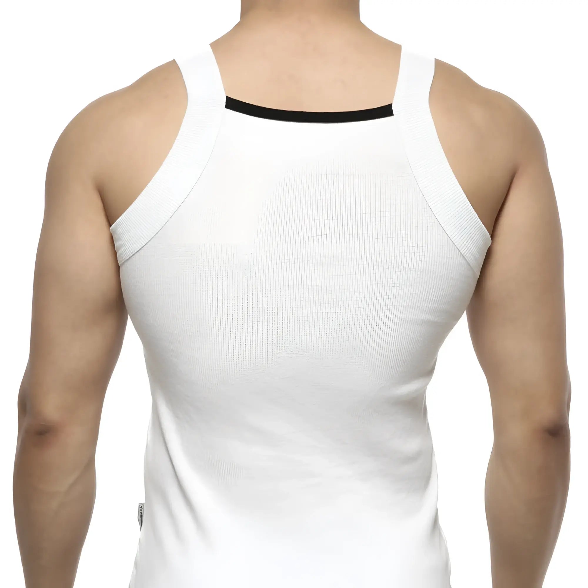 Metro malewear hummer tank top white ribbed cotton with black trim along the neckline for casual wear