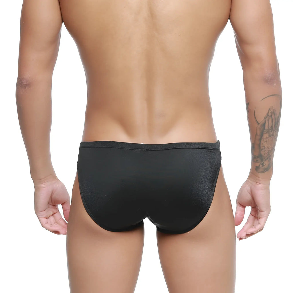 MetroMaleWear hunter swim brief black sleek swim trunks with subtle textured pattern for men’s swimming
