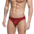 Metro male wear hunter swim brief burgundy red shiny fabric men’s swim briefs front view