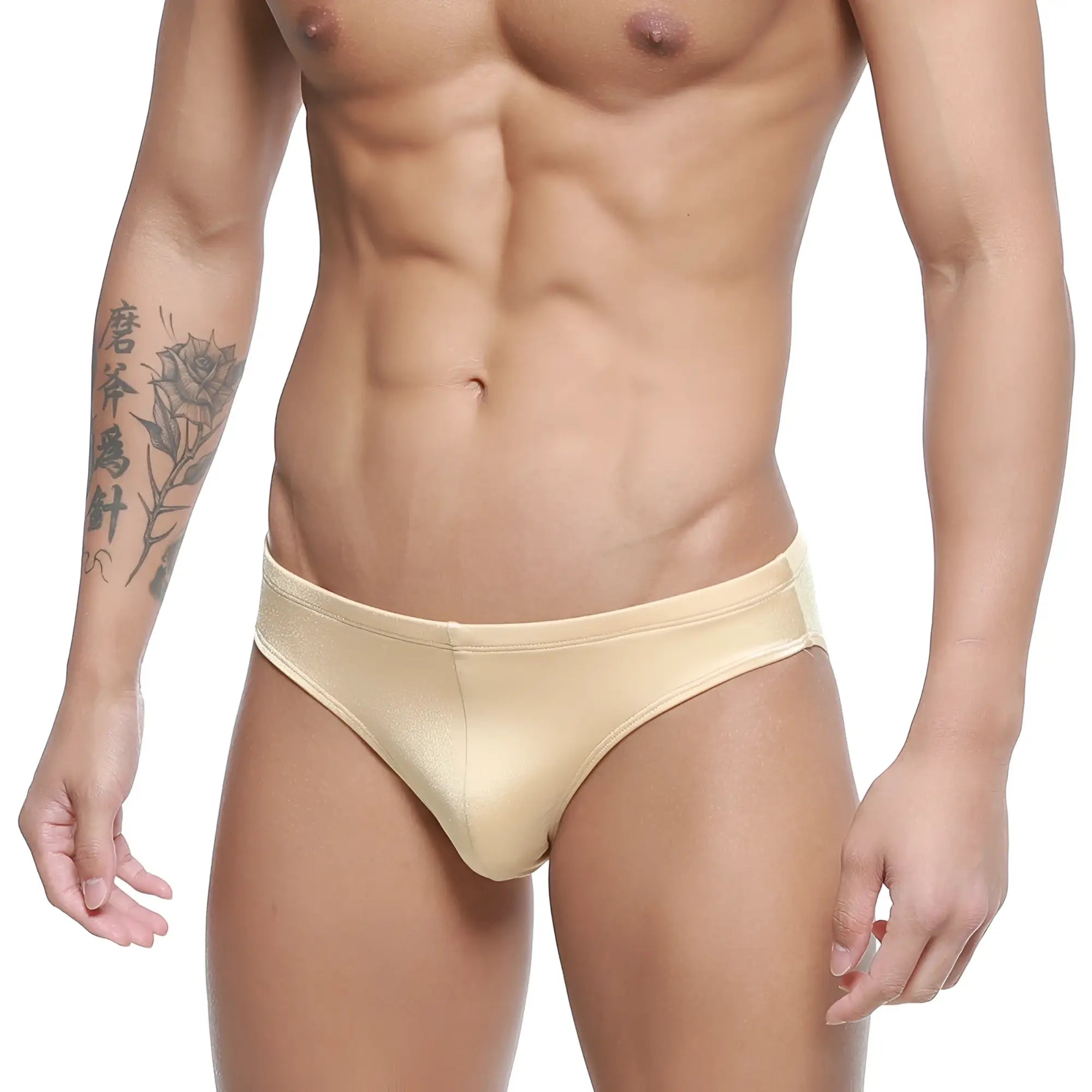 Beige metallic metro Malewear hunter swim brief gold 4977-21 with sleek form-fitting design for swimming