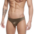 Shiny metallic gold briefs with sleek form-fitting design from metromalewear hunter swim brief olive 4977-23 collection