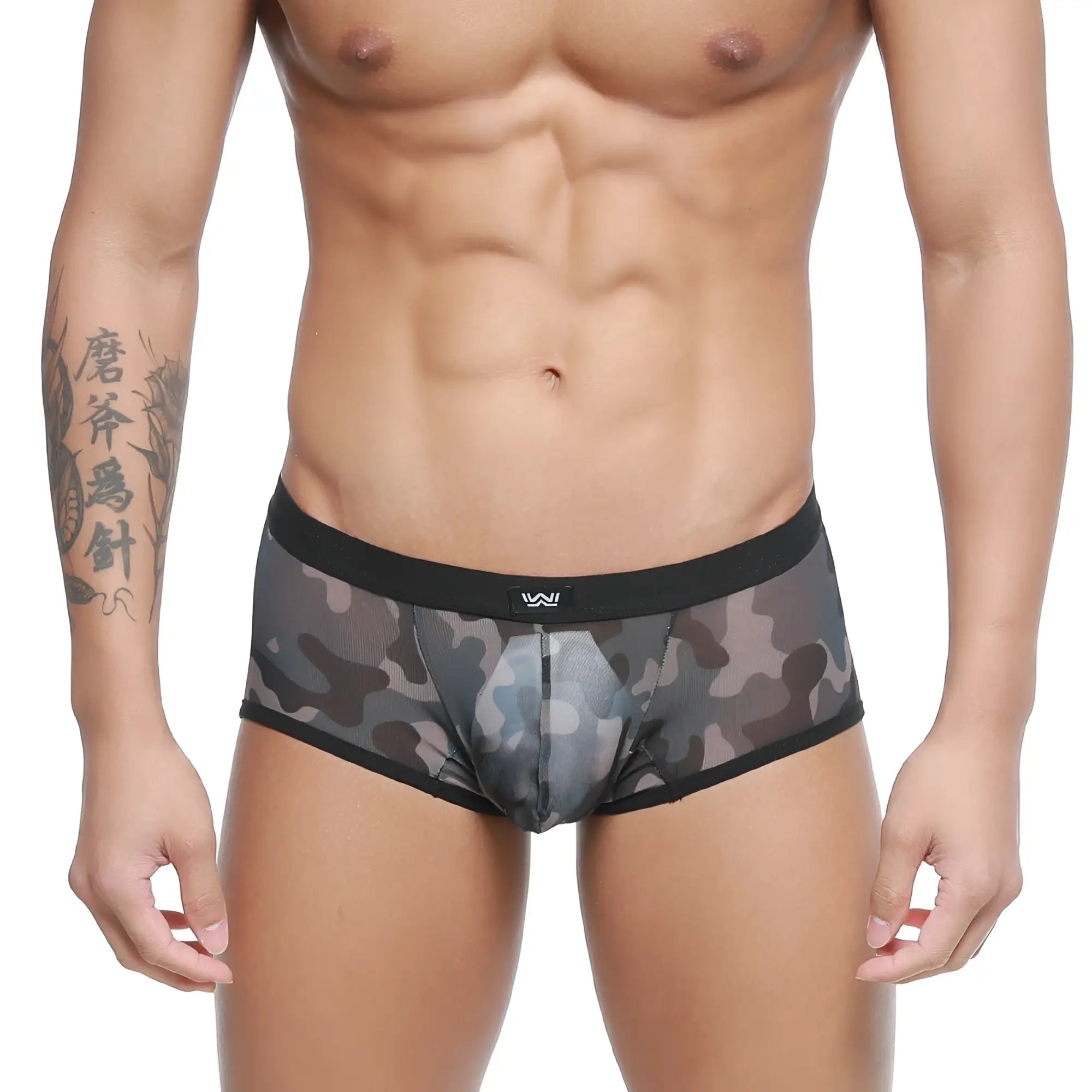 MetroMaleWear Iberico trunk camo 2127-90 black and gray camouflage mesh briefs with black elastic waistband