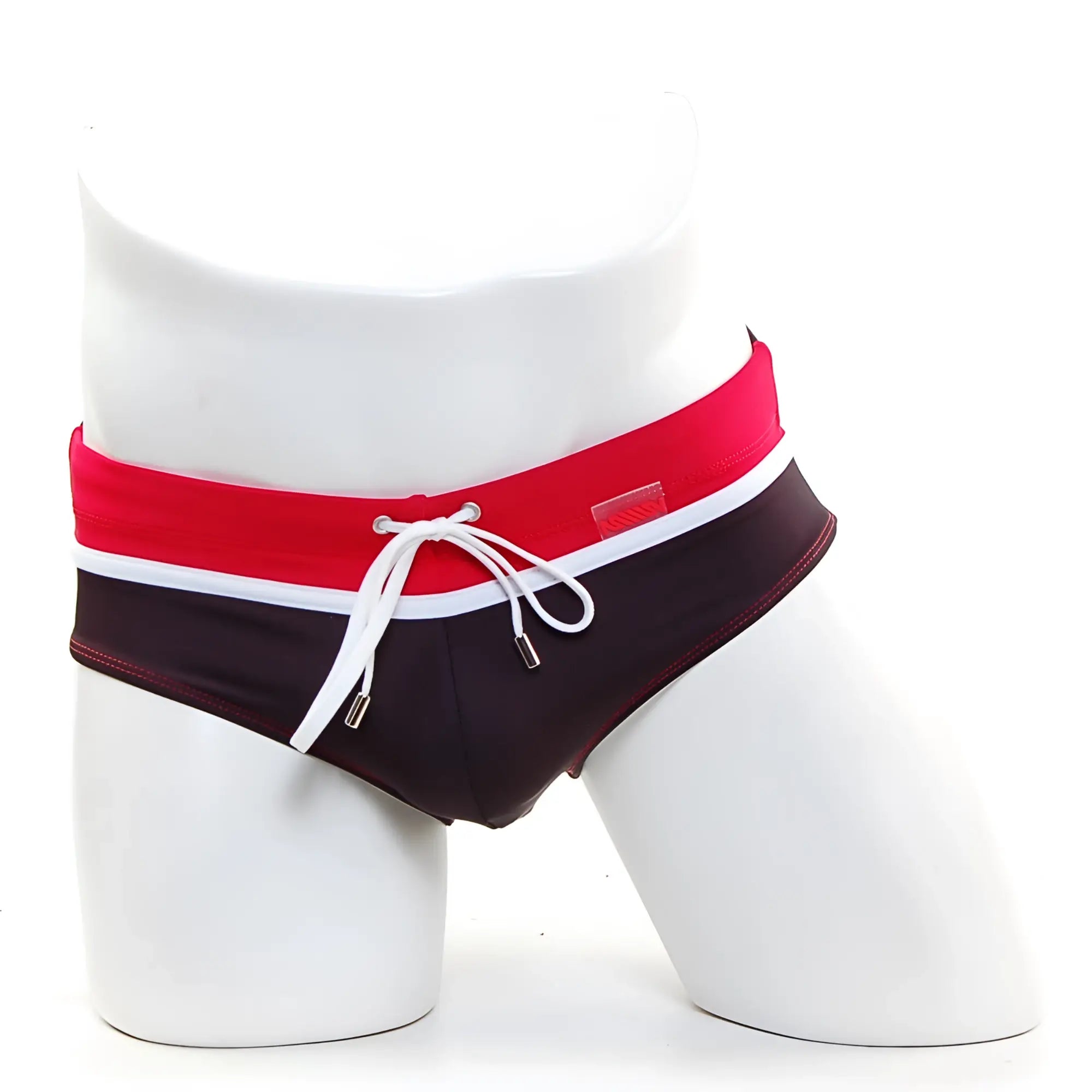 MetroMaleWear Ibiza swim brief black 4928-22 with red and black color, white trim, and drawstring waistband