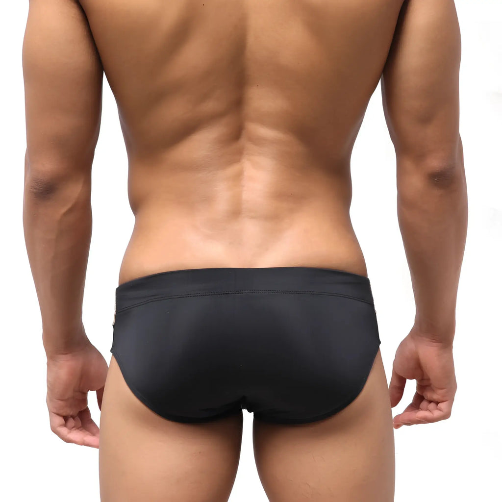 Black metroMalewear ibiza swim brief metal gold 4928-31 with smooth form-fitting design for comfortable swimwear use