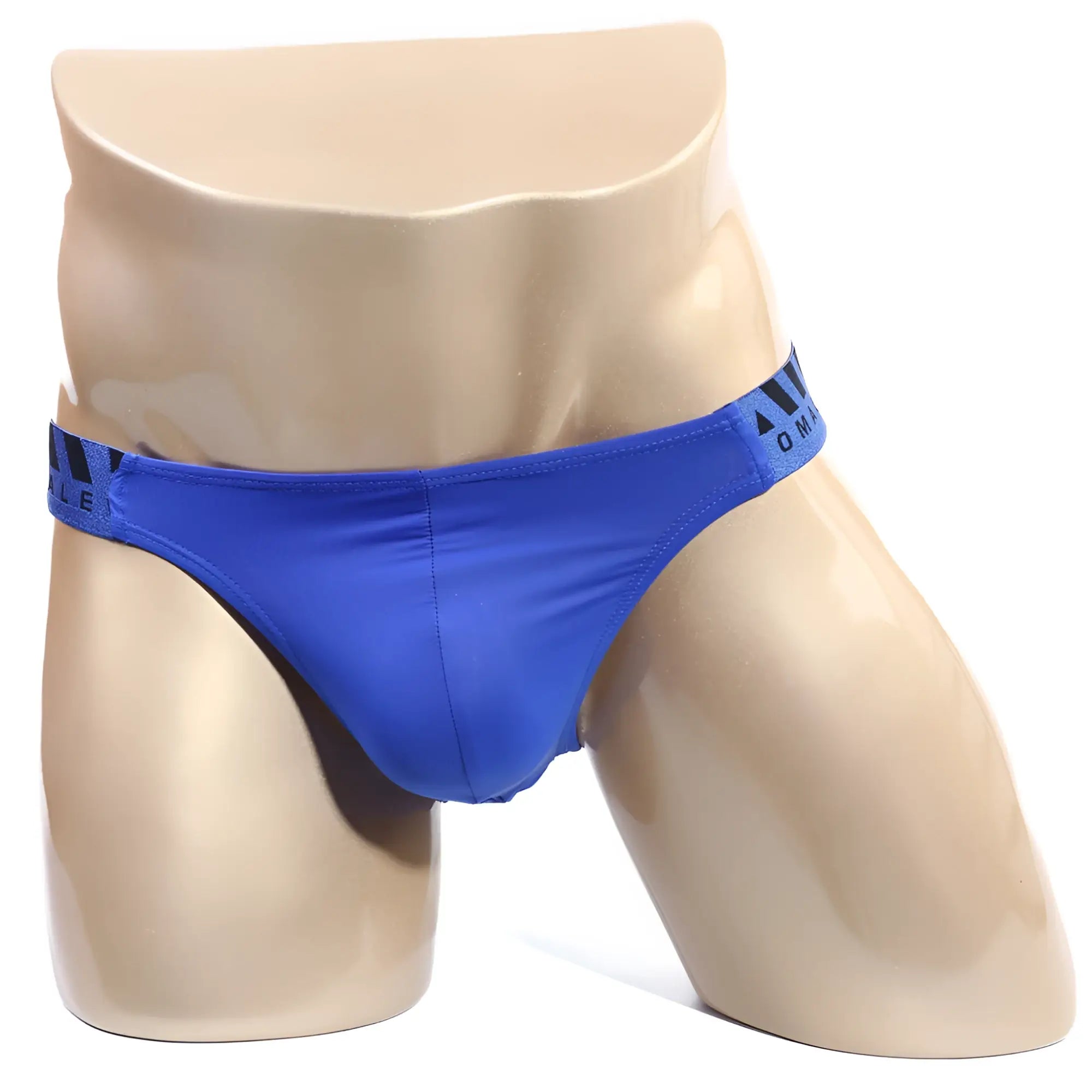 Bright blue metroMalewear inferno bikini briefs with black logo waistband designed for comfortable wear