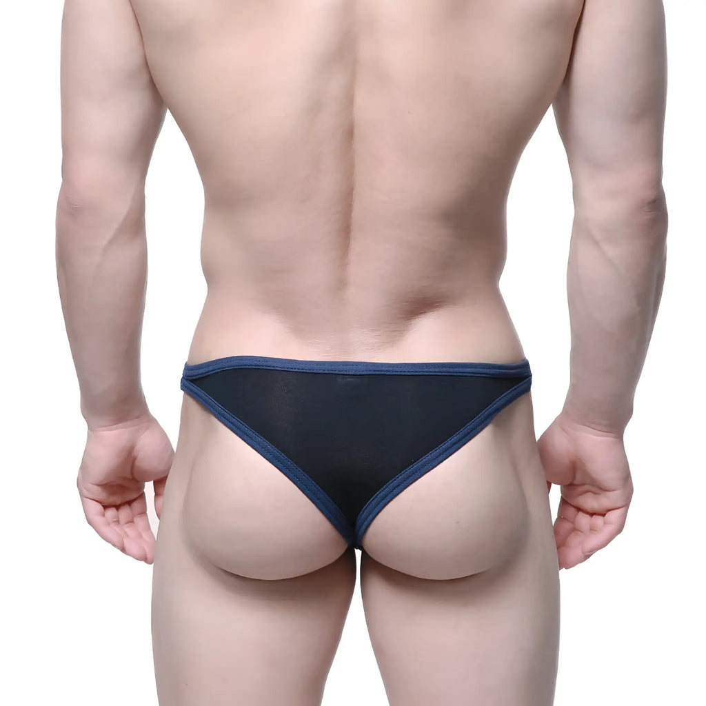 Metro male wear infinito bikini black 6017-20 black mesh briefs with navy blue trim for comfortable daily wear