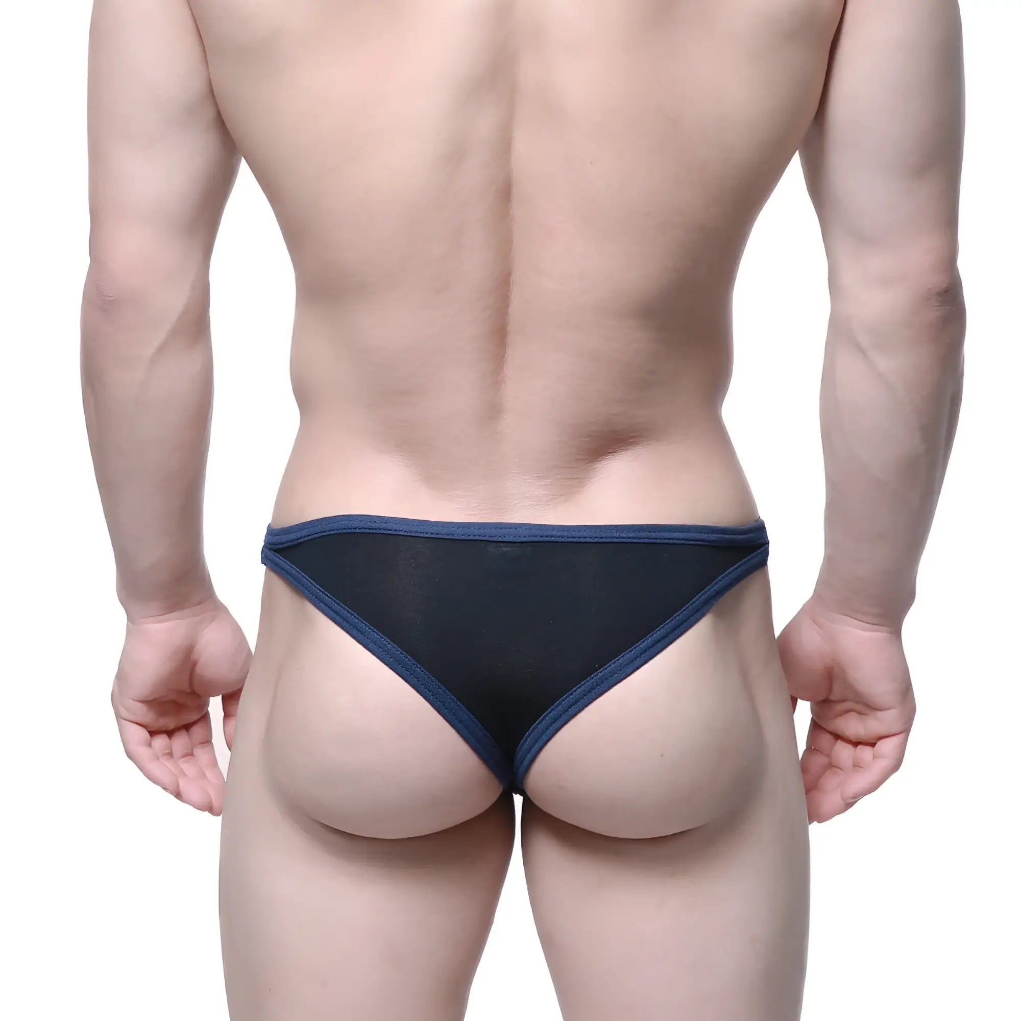 Metro male wear infinito bikini black 6017-20 black mesh briefs with navy blue trim for comfortable daily wear