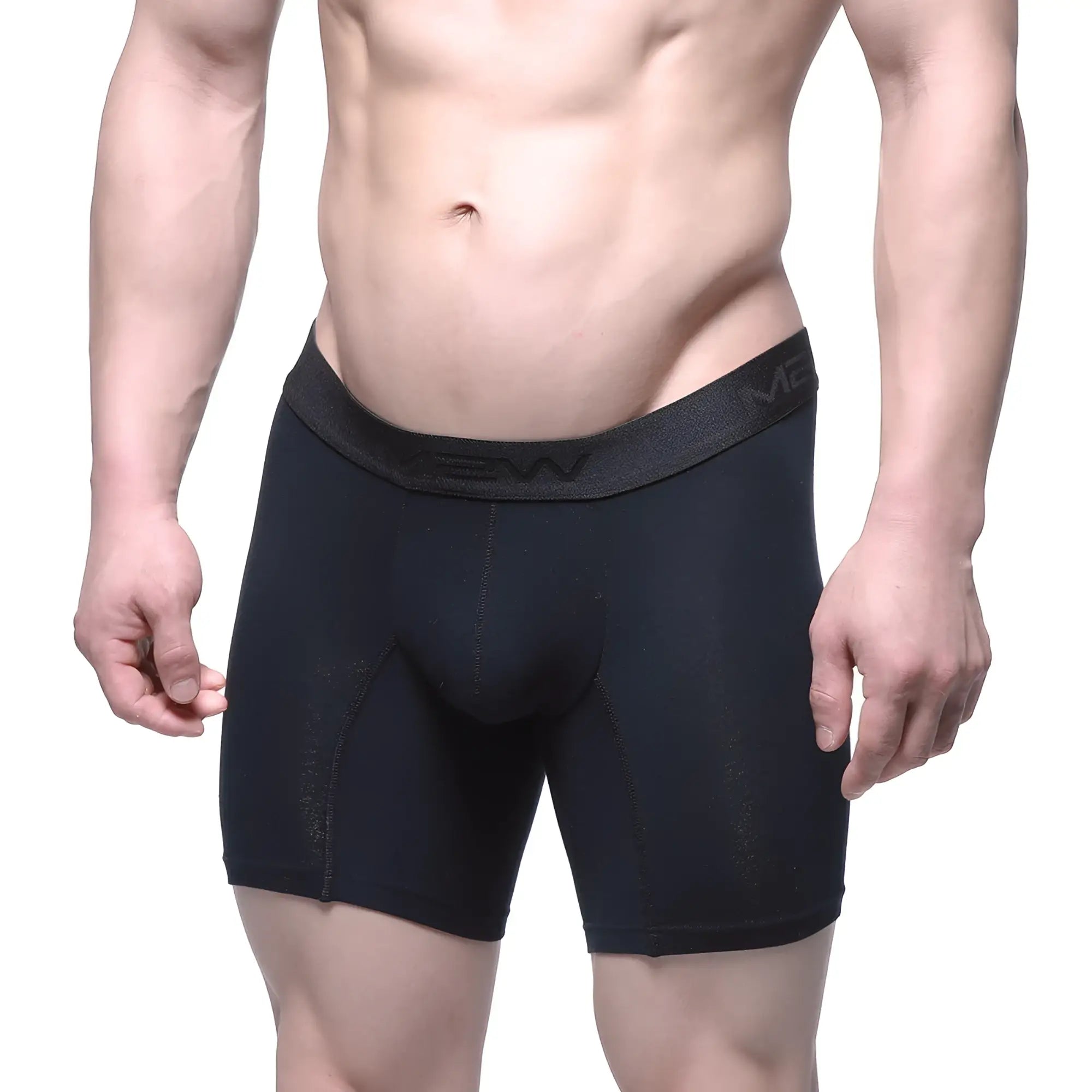 Metro male wear intenso mid black boxer briefs with textured waistband and me logo in breathable fabric