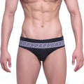 MetroMaleWear intenso swim brief black with bold white greek key pattern waistband for swim and beachwear