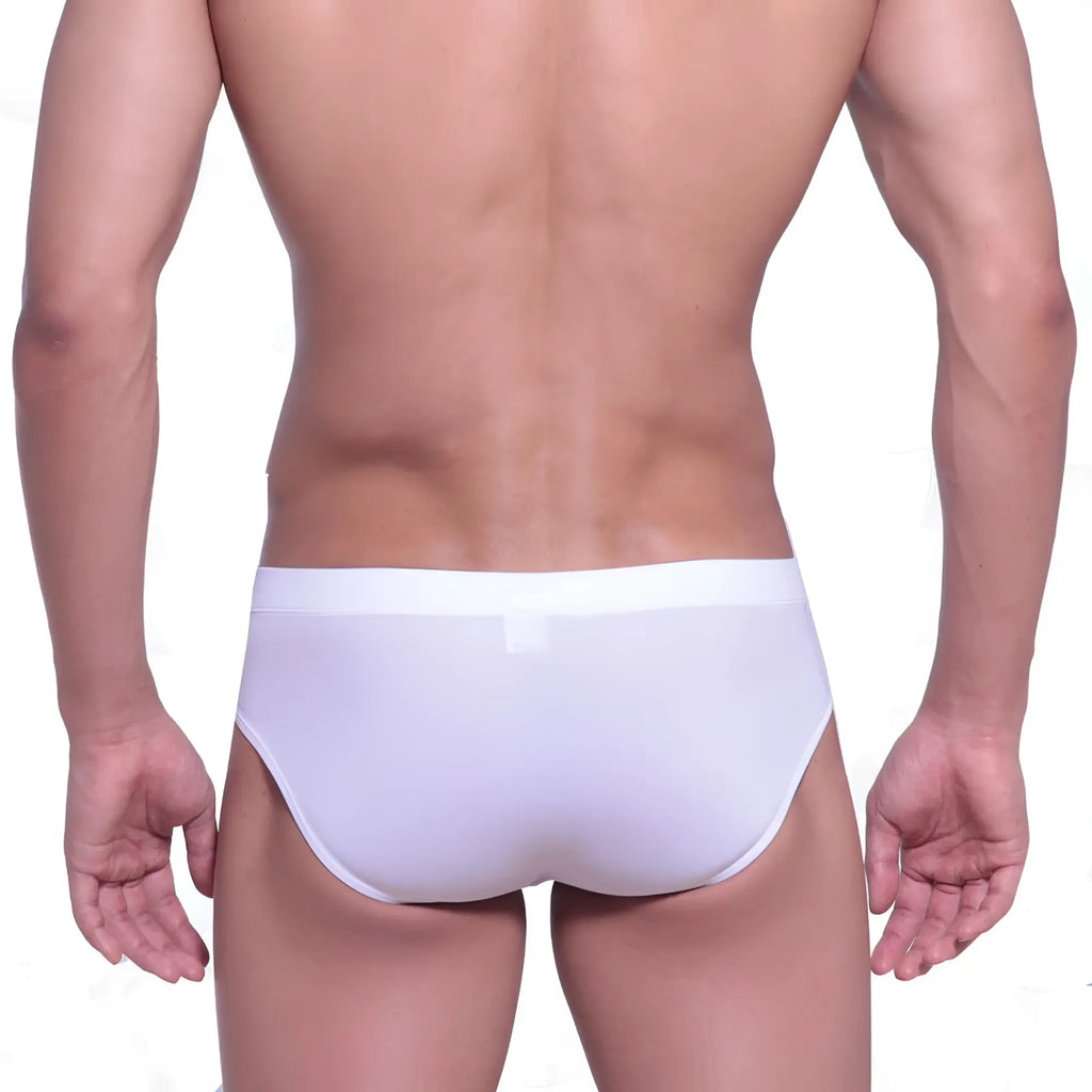 MetroMaleWear Intenso swim brief white with smooth form-fitting design and solid white waistband front view