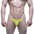 Bright yellow MetroMaleWear Invisible Bikini 3704-15 form-fitting thong with subtle new logo on front side