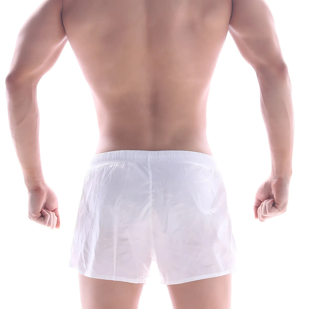 MetroMalewear iron sports short white 4703-00 sheer white mesh swim trunks with elastic waistband front view