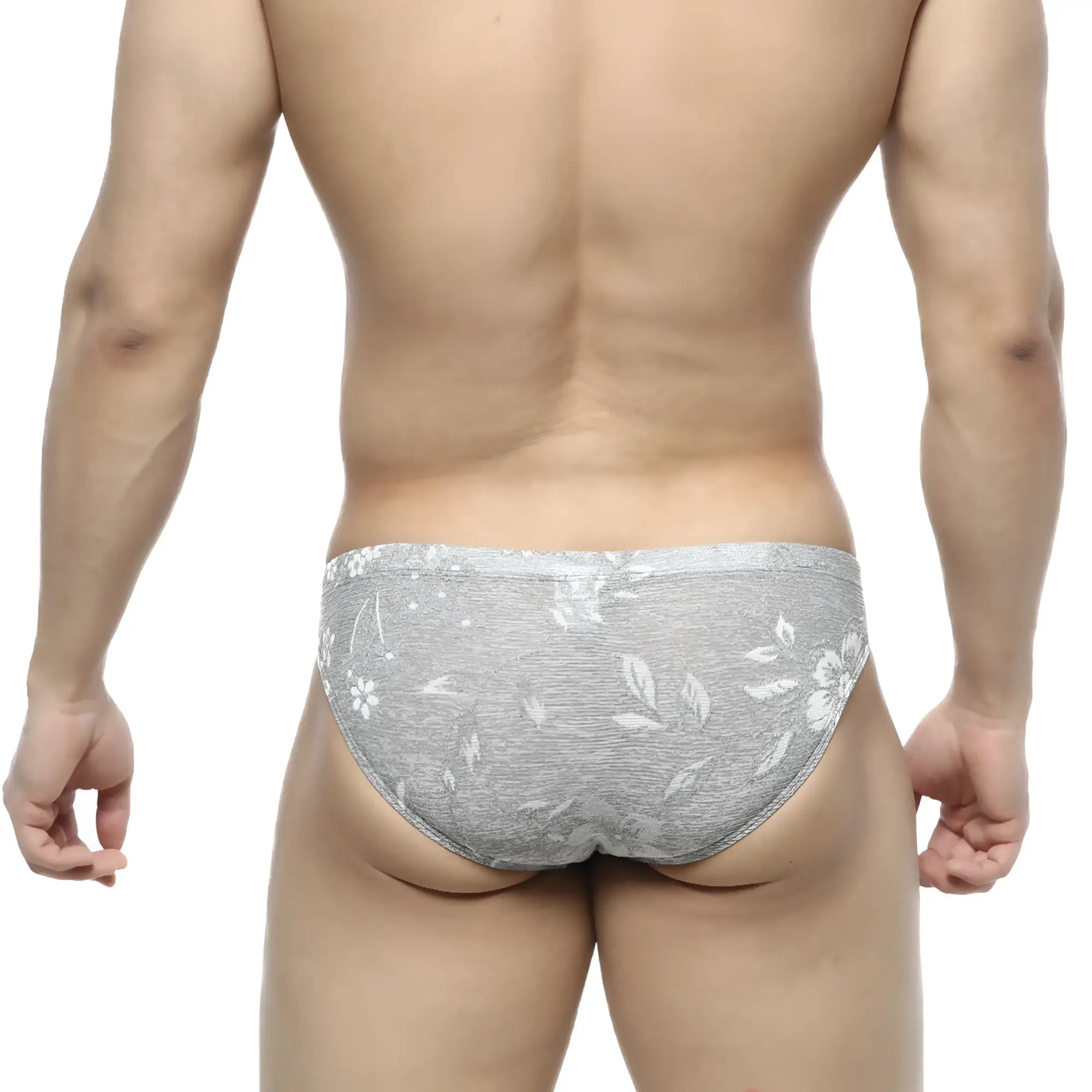 Metro malewear jacquard bikini briefs in gray with floral pattern and subtle textured fabric for comfortable wear