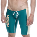 Metro male wear jammer swim boxer in teal and cream with white drawstring and vertical side branding for swimming