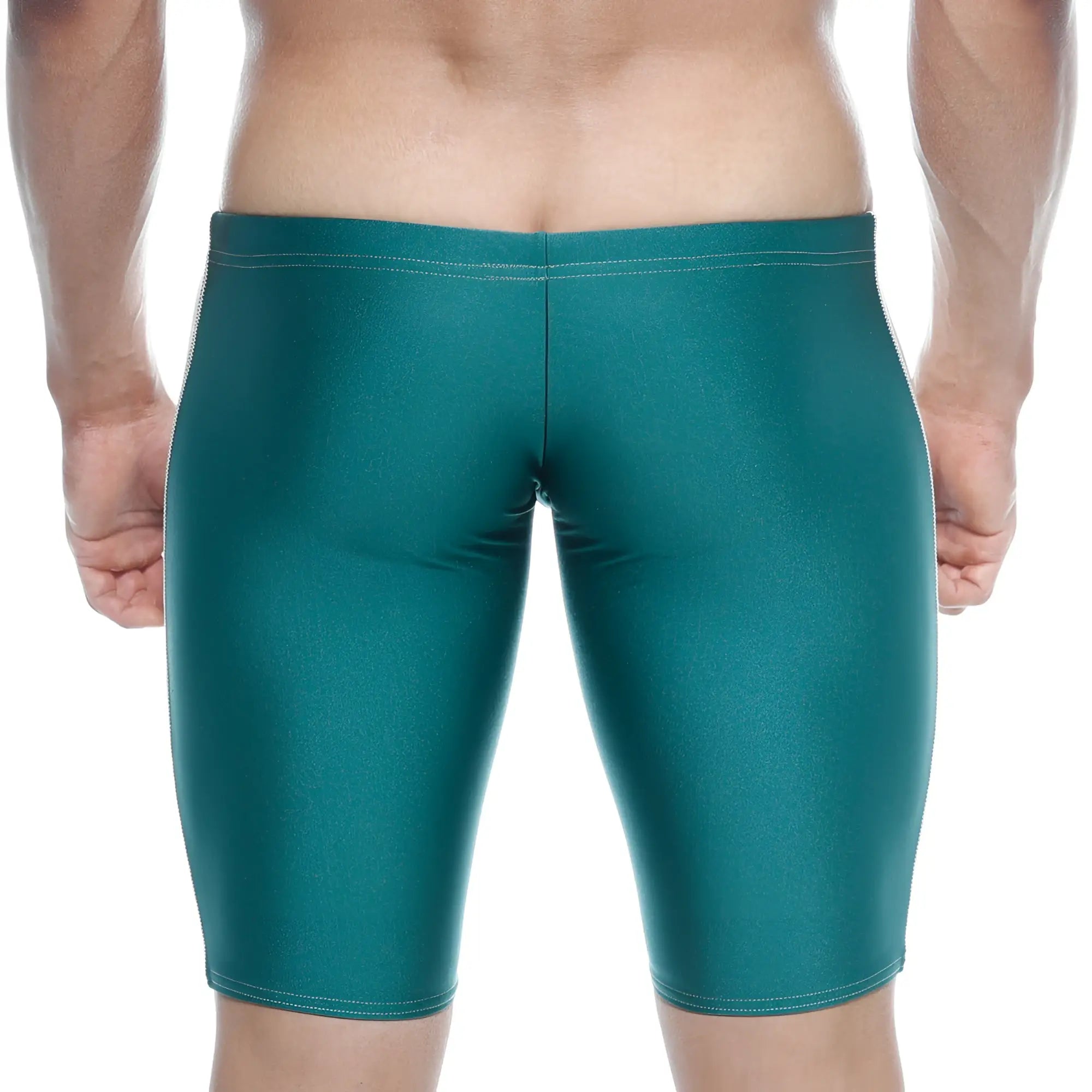 MetroMaleWear Jammer swim boxer in teal with shiny, form-fitting design and subtle textured finish for swimming