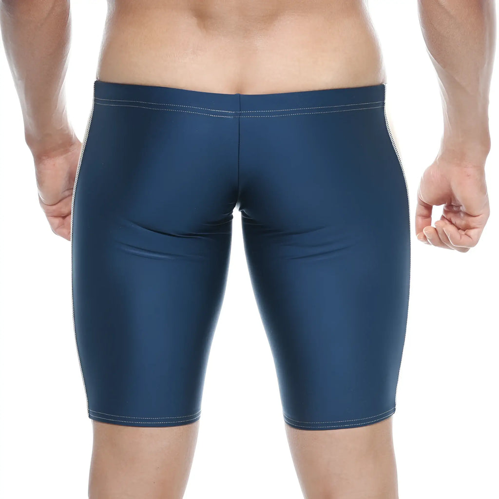 MetroMalewear jammer swim boxer navy 4904-28 dark blue form-fitting swim trunks with white stitching on waistband and seams