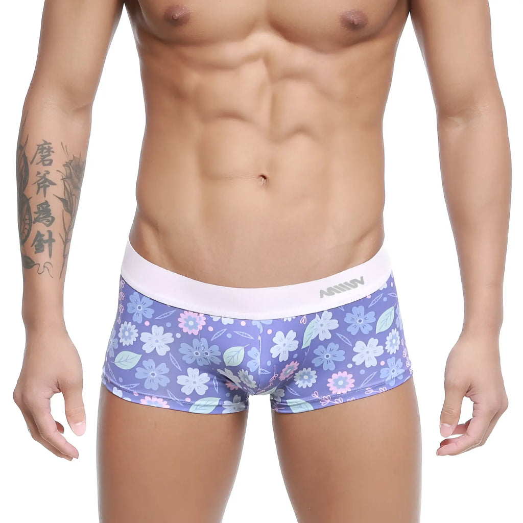 Purple floral-patterned men’s briefs with white amin waistband metro malewear jardin trunk 2026-15