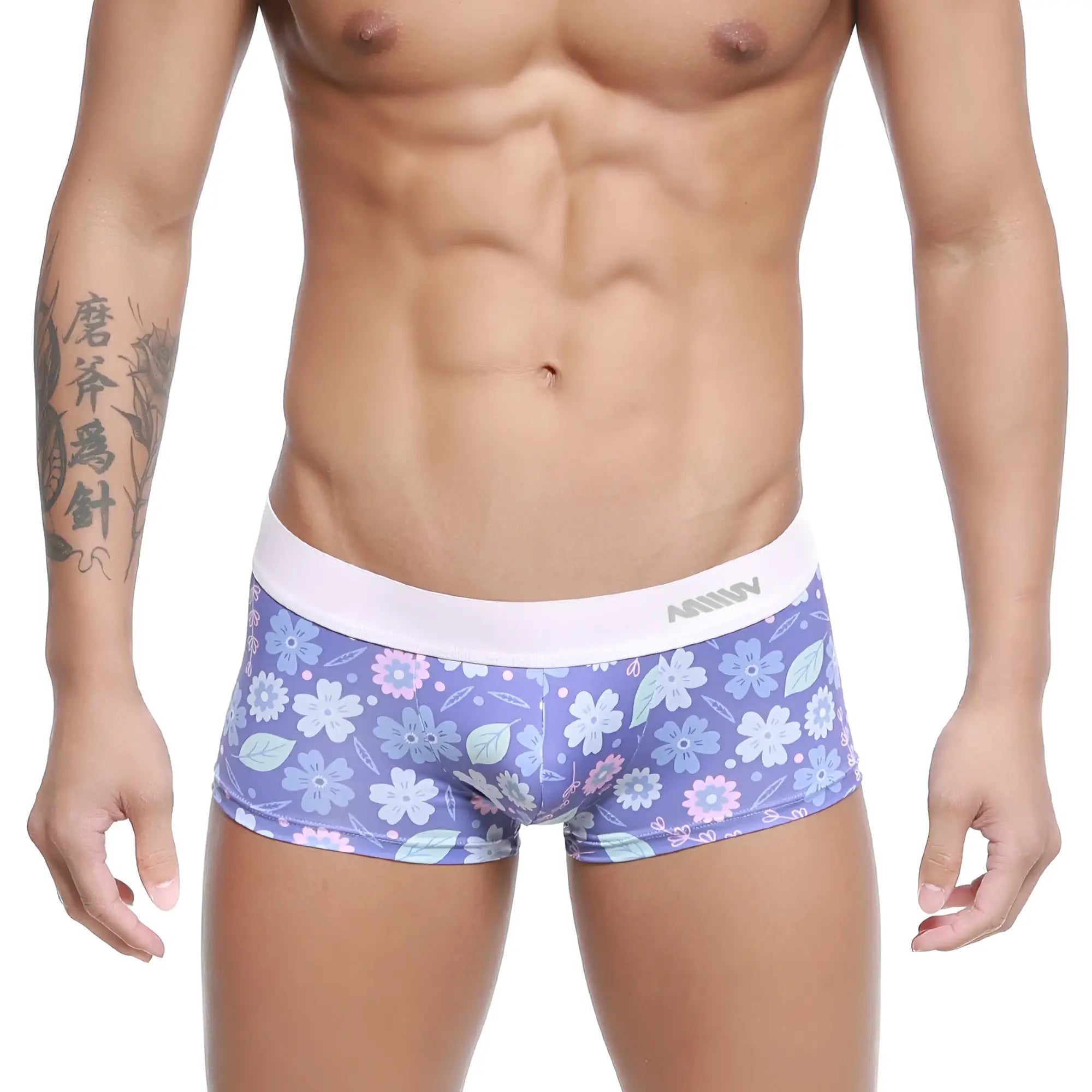Purple floral-patterned men’s briefs with white amin waistband metro malewear jardin trunk 2026-15