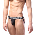 Black athletic briefs with white etromalewear logo on waistband part of metro male wear jock strap sheer black 3001-39