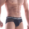Black mesh briefs with a black elastic waistband featuring the white metromale logo metro malewear joy mesh brief black 9004-43