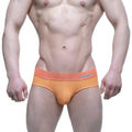 Orange metroMalewear jugo brief 5203-14 athletic briefs with textured waistband featuring gray milan branding