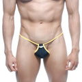 MetroMaleWear Jupiter thong black 0006-20 sleek minimalist black and yellow design showing the back side