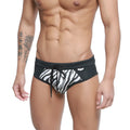 MetroMaleWear Kenya swim brief 4916-30 black and white zebra print swim trunks with drawstring waistband