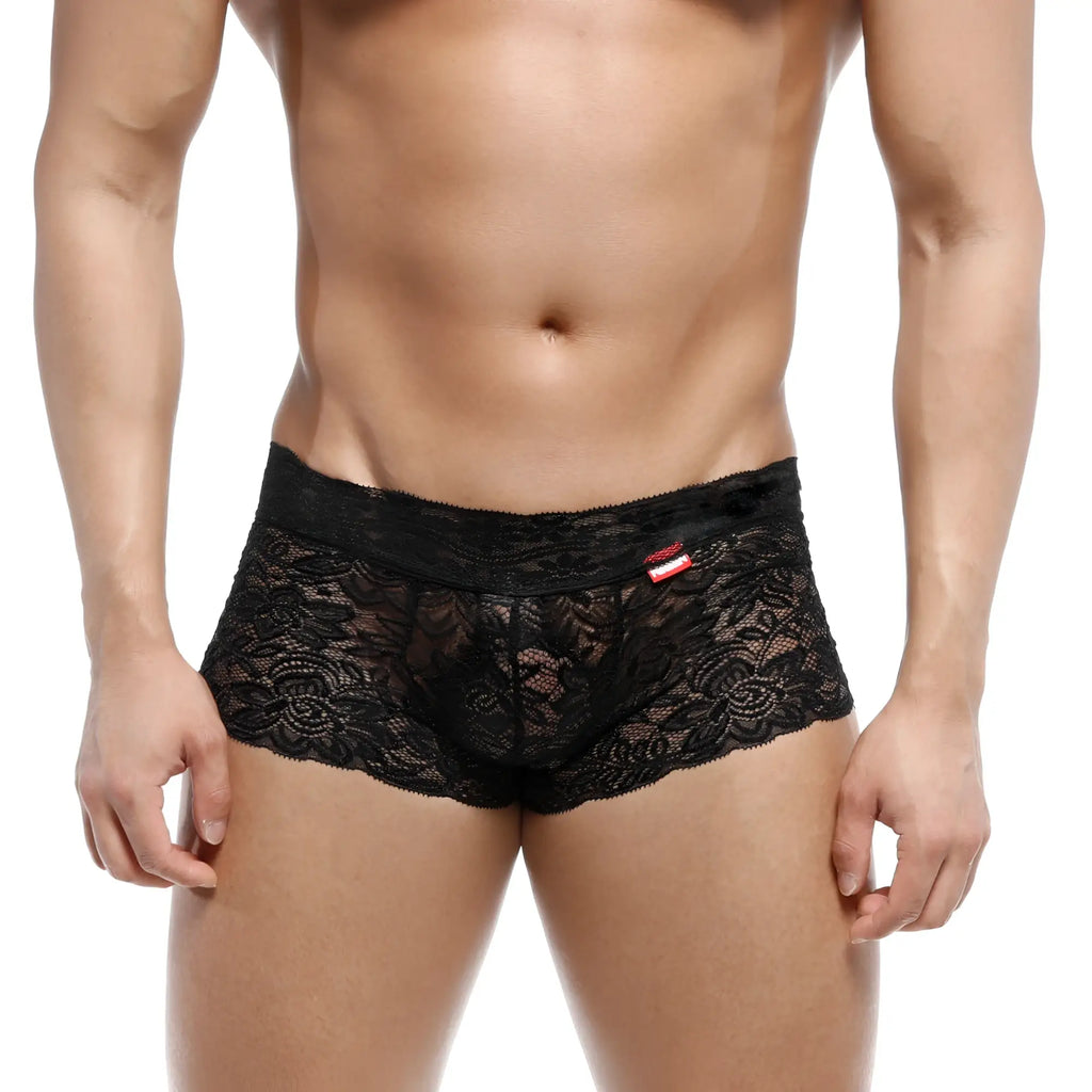MetroMaleWear lace trunk black 2613-20 men’s underwear with intricate floral black lace and fitted design