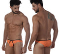 MetroMaleWear lasso bikini swim trunks in bright orange with black trim designed for comfortable beachwear