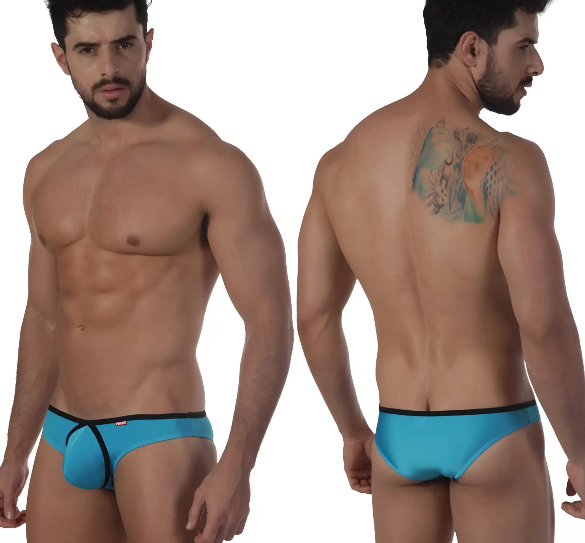 Metro male wear lasso bikini turquoise athletic briefs with black trim designed for active use