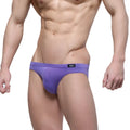 Purple textured briefs with black logo on waistband from MetroMaleWear lavender bikini 5103-M19 collection