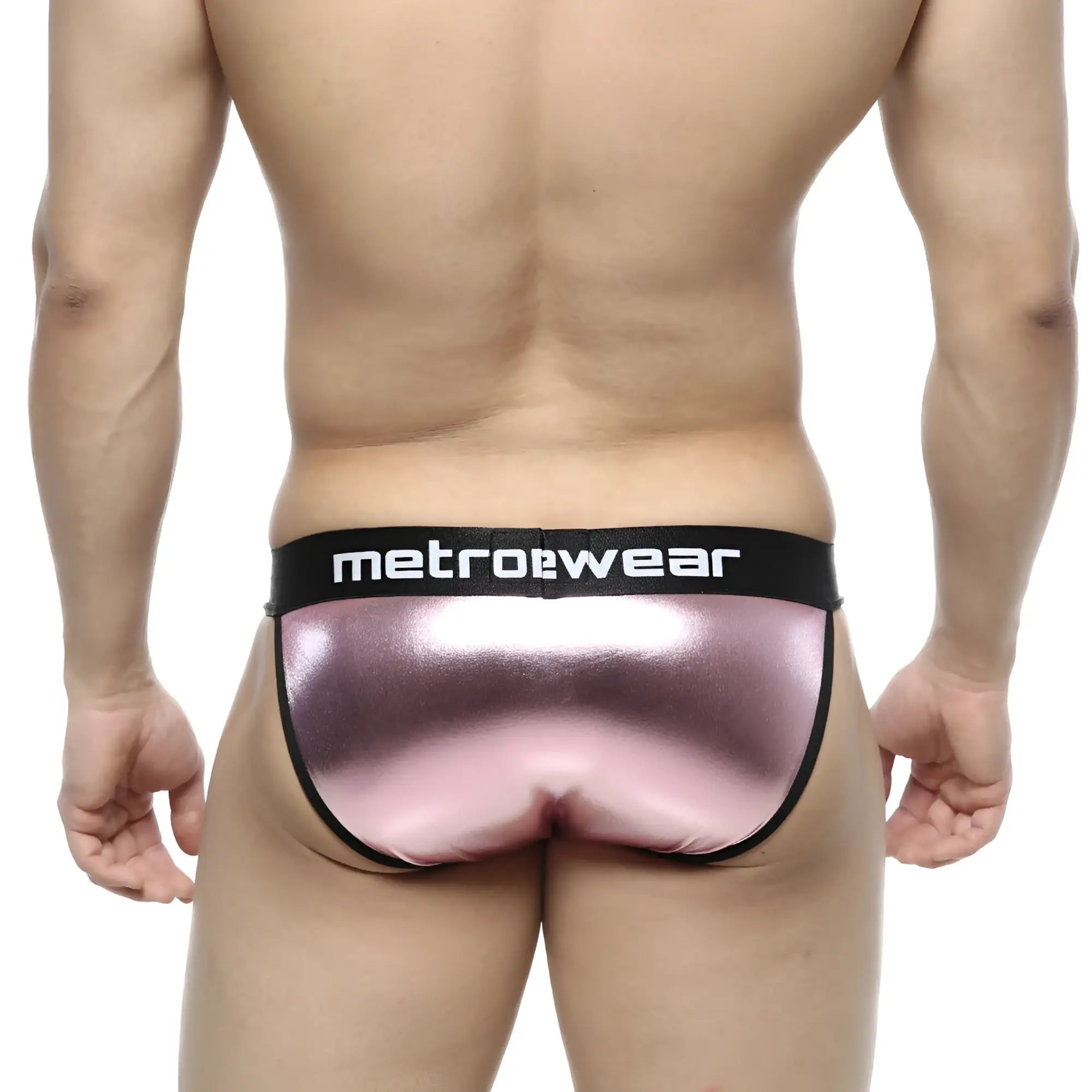 Pink metallic leather briefs with black metrowear waistband metro male wear leather bikini pink 3004 f02