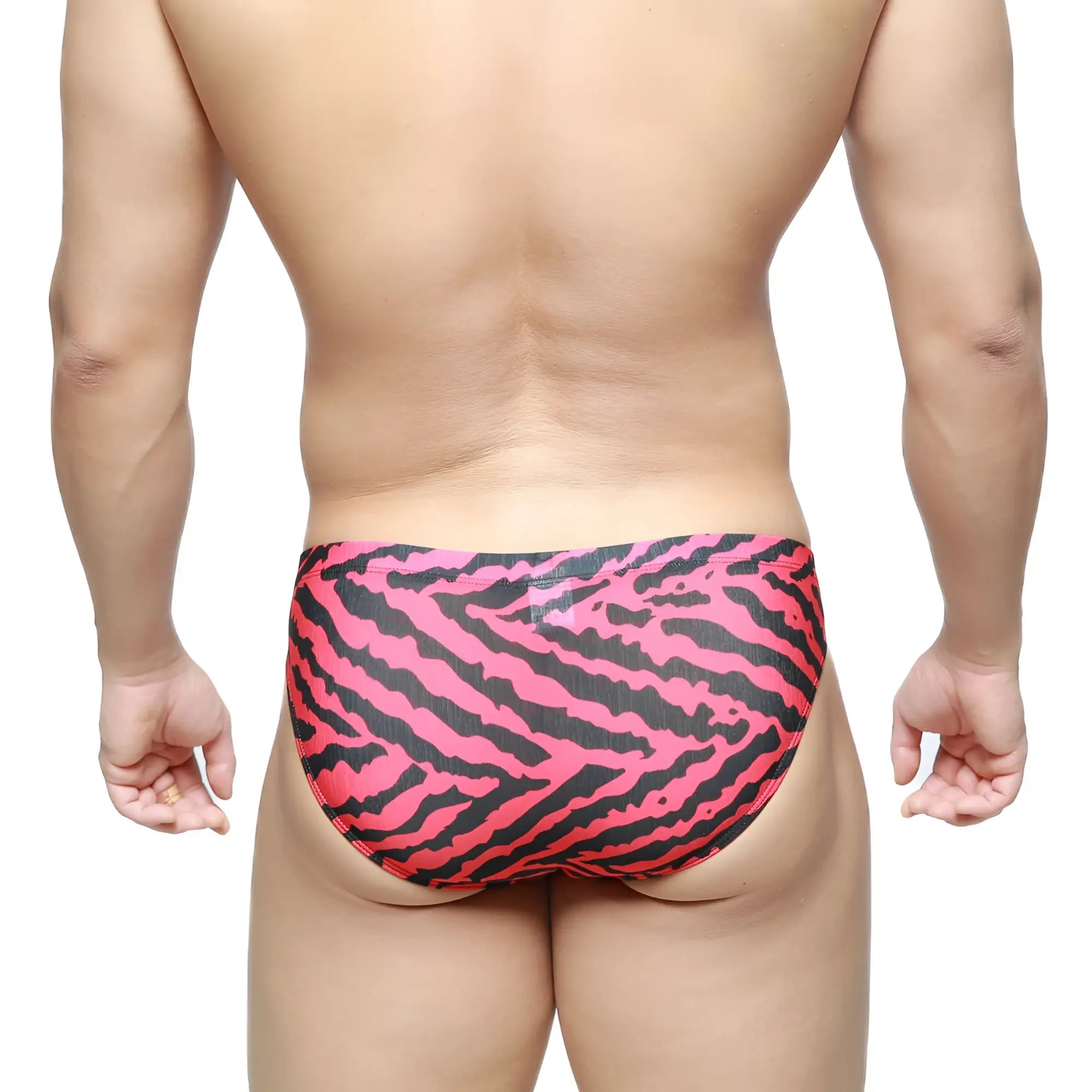 Bright pink and black zebra-striped swim trunks by metromalewear leopard bikini red 5103-m63 for men