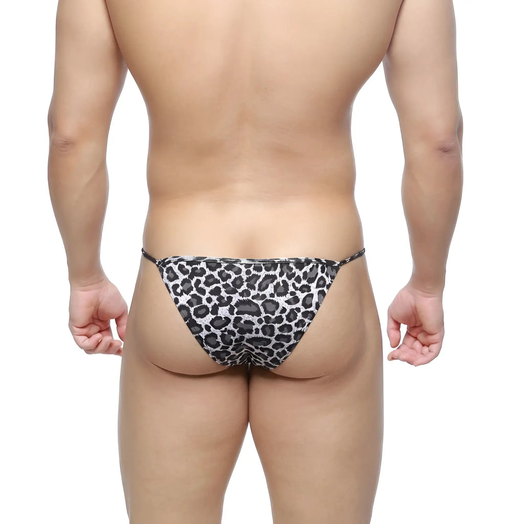 Metro male wear leopard string bikini 2005-50 black and white leopard print thong showing front side