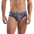Black and white leopard-print men’s briefs with black trim from MetroMaleWear limited edition animal brief 5203-66